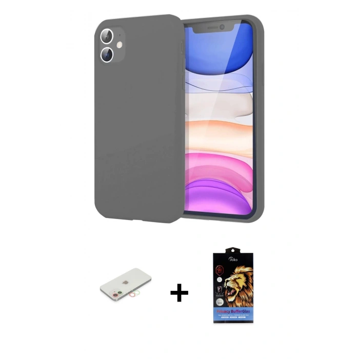MARSİLYAN™- iPhone 11 Kılıf Kozmos Yansıma Özel Seri - Siyah Buffer Hayalet Cam Ekran Koruyucu + Renkli Kamera Lens Koruma Cam - YL