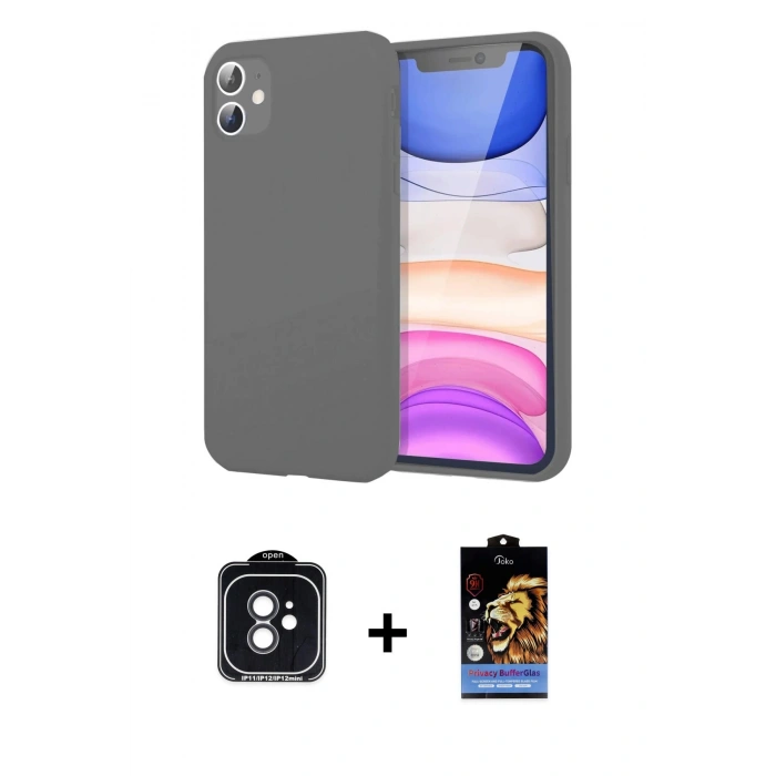 MARSİLYAN™- iPhone 11 Kılıf Kozmos Yansıma Özel Seri - Siyah Buffer Hayalet Cam Ekran Koruyucu + PVD Metal Kamera Lens - SH