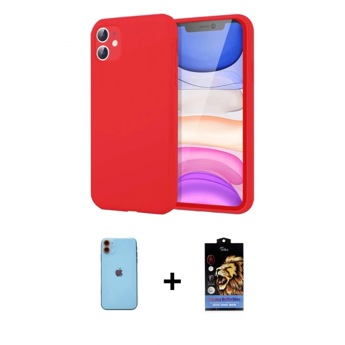 MARSİLYAN™- iPhone 11 Kılıf Kozmos Yansıma Özel Seri - Siyah Buffer Hayalet Cam Ekran Koruyucu + Turuncu Neon Fosforlu Kamera Lens