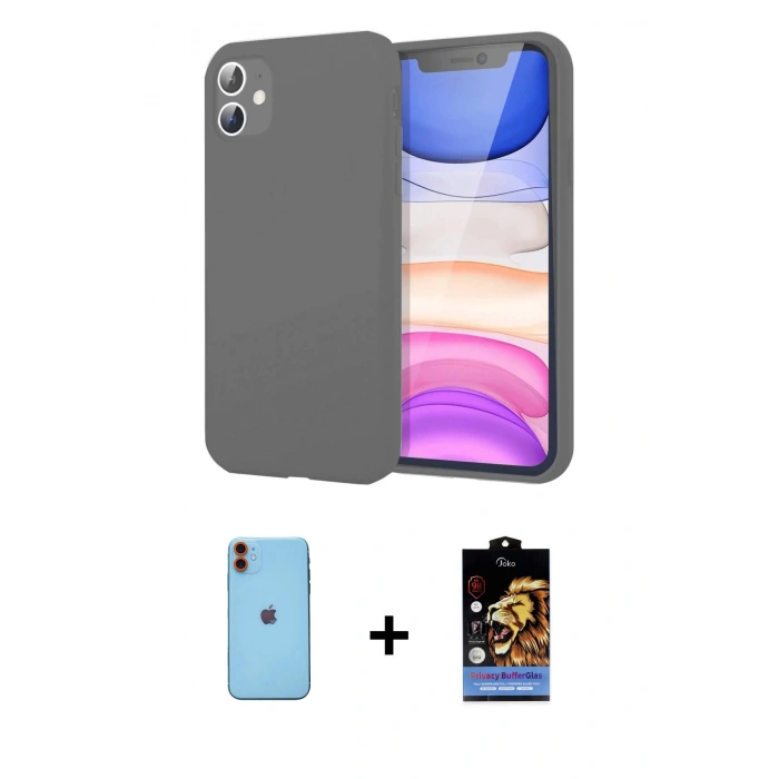 MARSİLYAN™- iPhone 11 Kılıf Kozmos Yansıma Özel Seri - Siyah Buffer Hayalet Cam Ekran Koruyucu + Turuncu Neon Fosforlu Kamera Lens