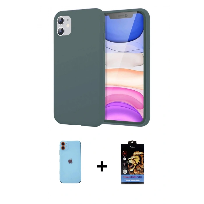 MARSİLYAN™- iPhone 11 Kılıf Kozmos Yansıma Özel Seri - Siyah Buffer Hayalet Cam Ekran Koruyucu + Turuncu Neon Fosforlu Kamera Lens