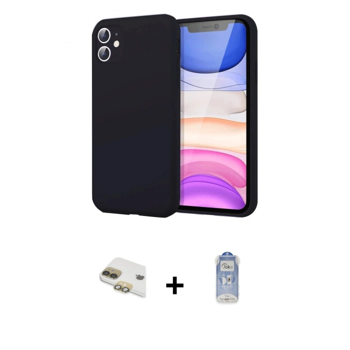 MARSİLYAN™- iPhone 11 Kılıf Kozmos Yansıma Özel Seri - Siyah Joko Magic 5D Cam + Pers Alüminyum Kamera Lens - GD