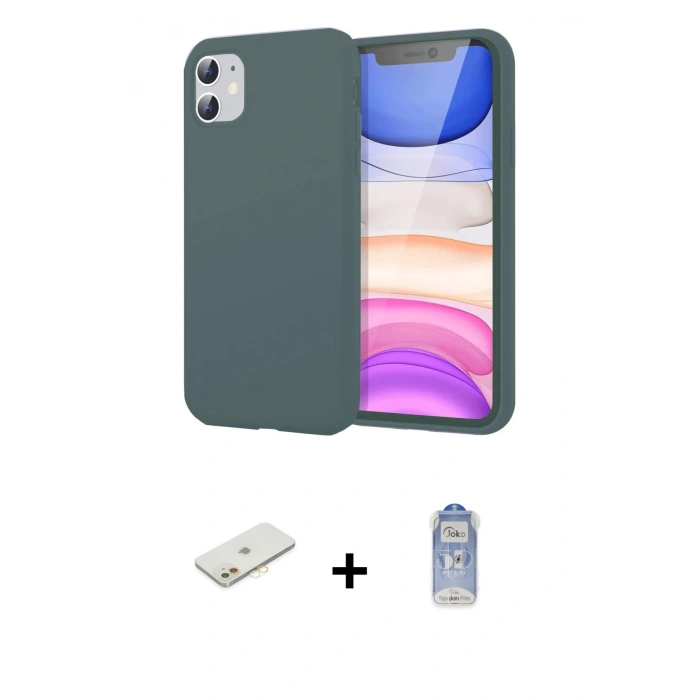 MARSİLYAN™- iPhone 11 Kılıf Kozmos Yansıma Özel Seri - Siyah Joko Magic 5D Cam + Turuncu Renkli Kamera Lens Koruma Cam