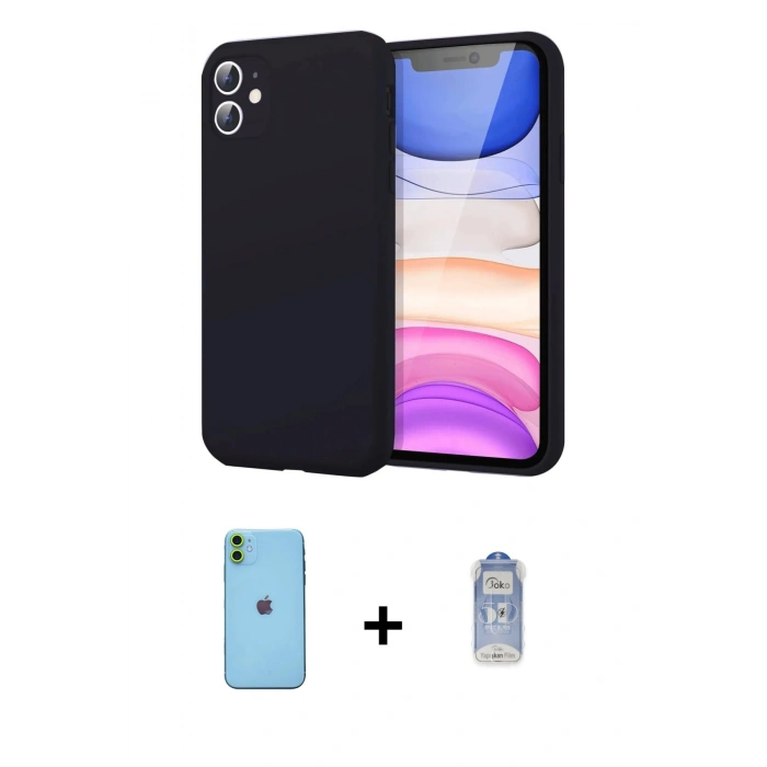 MARSİLYAN™- iPhone 11 Kılıf Kozmos Yansıma Özel Seri - Siyah Joko Magic 5D Cam + Neon Fosforlu Kamera Lens - YL