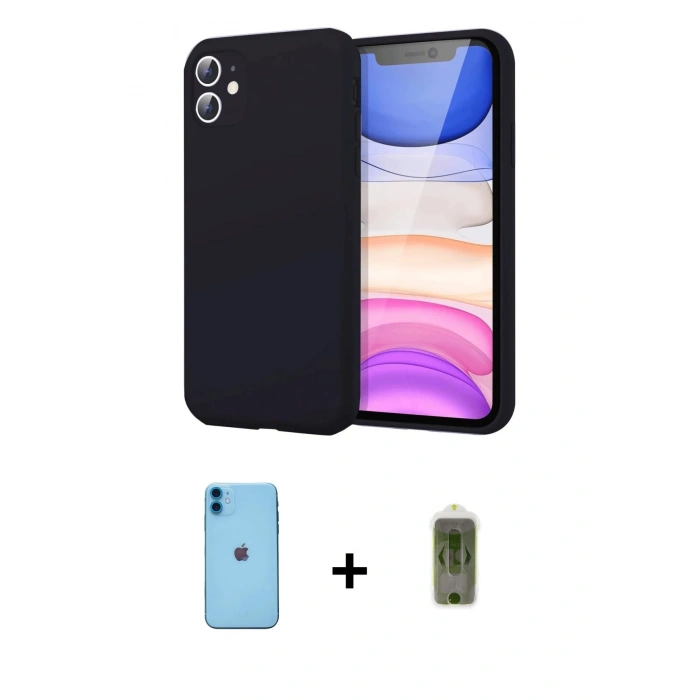 MARSİLYAN™- iPhone 11 Kılıf Kozmos Yansıma Özel Seri - Siyah Joko Magic 5D Hayalet Cam + Mavi Neon Fosforlu Kamera Lens