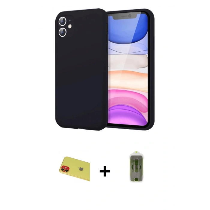 MARSİLYAN™- iPhone 11 Kılıf Kozmos Yansıma Özel Seri - Siyah Joko Magic 5D Hayalet Cam + Rainbow Kamera Lens Koruma Cam - KI
