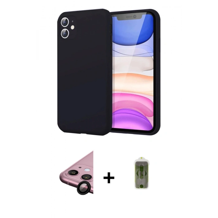 MARSİLYAN™- iPhone 11 Kılıf Kozmos Yansıma Özel Seri - Siyah Joko Magic 5D Hayalet Cam + Raze Metal Kamera Lens - SH