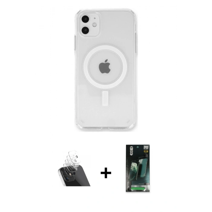 MARSİLYAN™- iPhone 11 Kılıf Kutup Klasik Serisi - Şeffaf 360 Full Body Arka Koruyucu + Kamera Lens Koruma Cam - SF