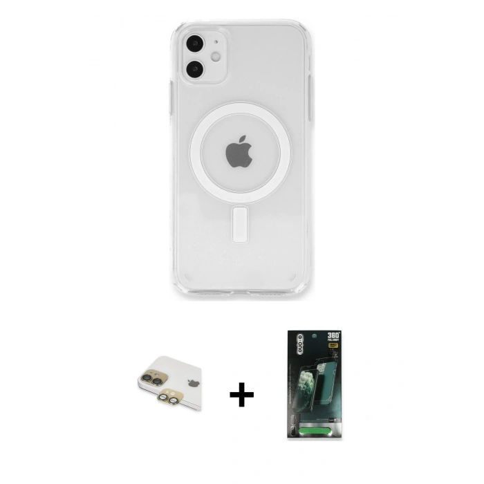 MARSİLYAN™- iPhone 11 Kılıf Kutup Klasik Serisi - Şeffaf 360 Full Body Arka Koruyucu + Pers Alüminyum Kamera Lens - GD
