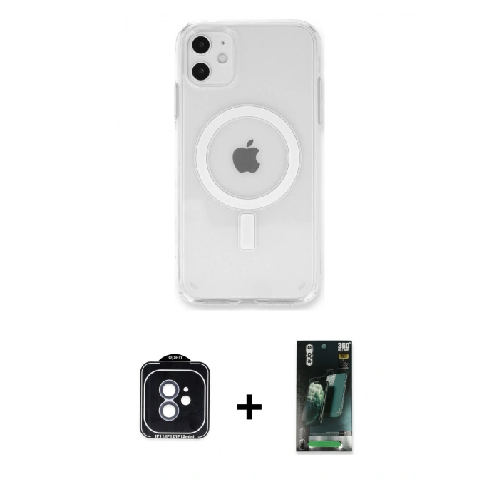 MARSİLYAN™- iPhone 11 Kılıf Kutup Klasik Serisi - Şeffaf 360 Full Body Arka Koruyucu + PVD Metal Kamera Lens - MI