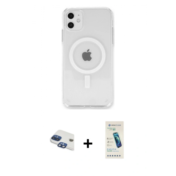 MARSİLYAN™- iPhone 11 Kılıf Kutup Klasik Serisi - Şeffaf Pasifik Cam Ekran Koruyucu + Pers Alüminyum Kamera Lens - LT