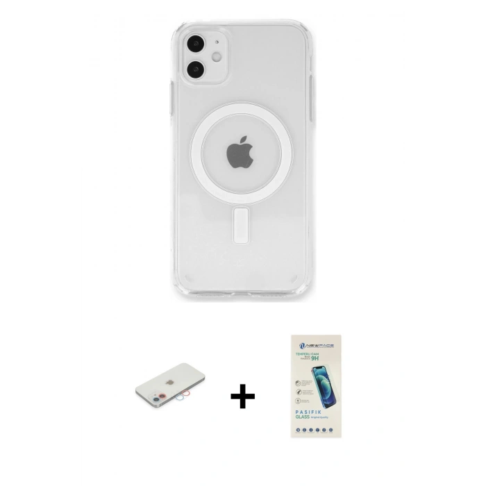 MARSİLYAN™- iPhone 11 Kılıf Kutup Klasik Serisi - Şeffaf Pasifik Cam Ekran Koruyucu + Renkli Kamera Lens Koruma Cam - PE