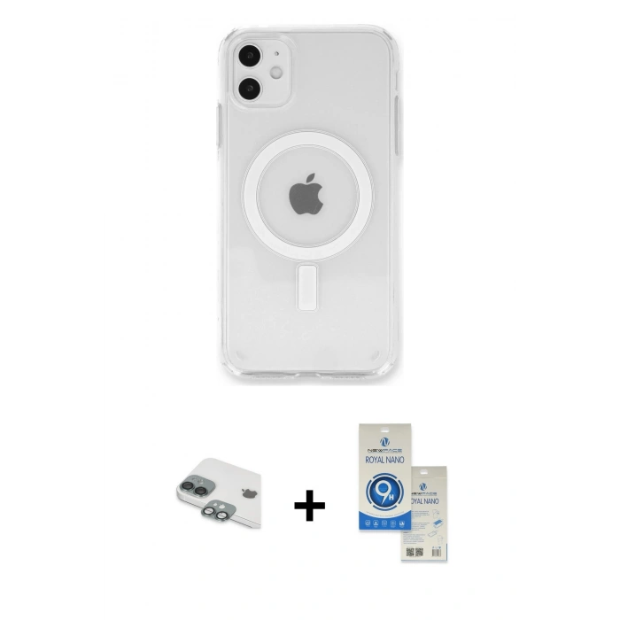 MARSİLYAN™- iPhone 11 Kılıf Kutup Klasik Serisi - Şeffaf Royal Nano Ekran Koruyucu + Pers Alüminyum Kamera Lens - YL