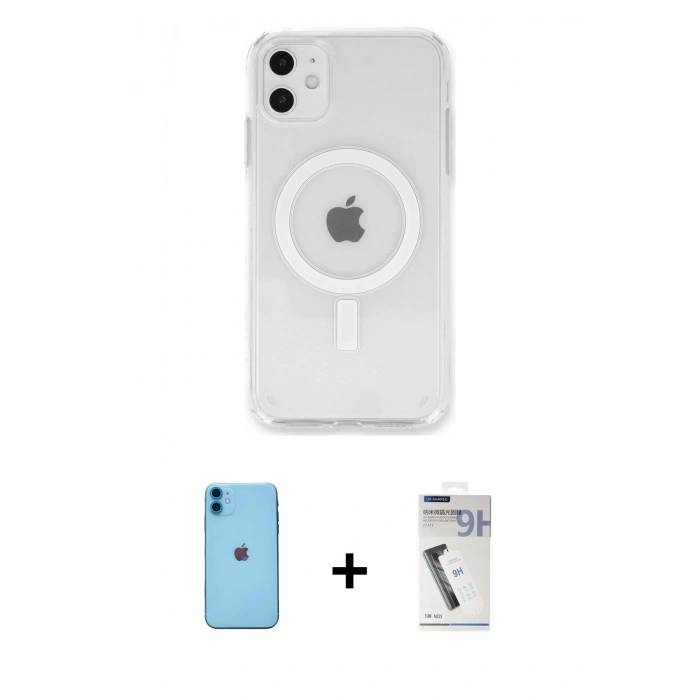 MARSİLYAN™- iPhone 11 Kılıf Kutup Klasik Serisi - Şeffaf Uv Polymer Nano Ekran Koruyucu + Neon Fosforlu Kamera Lens - MI