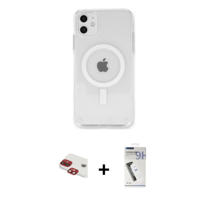 MARSİLYAN™- iPhone 11 Kılıf Kutup Klasik Serisi - Şeffaf Uv Polymer Nano Ekran Koruyucu + Pers Alüminyum Kamera Lens - KI