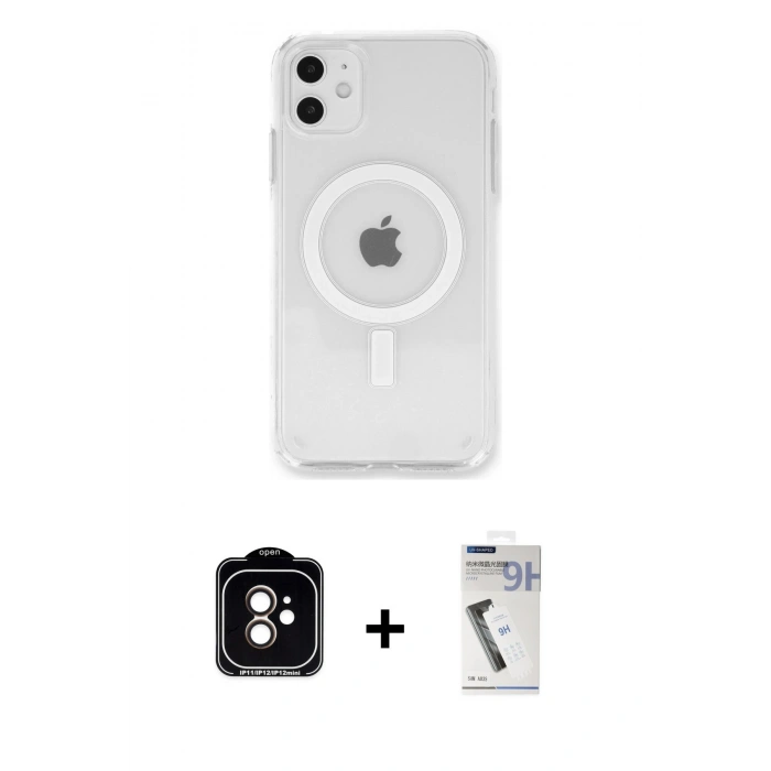 MARSİLYAN™- iPhone 11 Kılıf Kutup Klasik Serisi - Şeffaf Uv Polymer Nano Ekran Koruyucu + PVD Metal Kamera Lens - TU