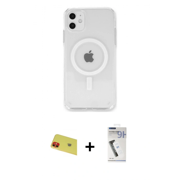 MARSİLYAN™- iPhone 11 Kılıf Kutup Klasik Serisi - Şeffaf Uv Polymer Nano Ekran Koruyucu + Rainbow Kamera Lens Koruma Cam - KI
