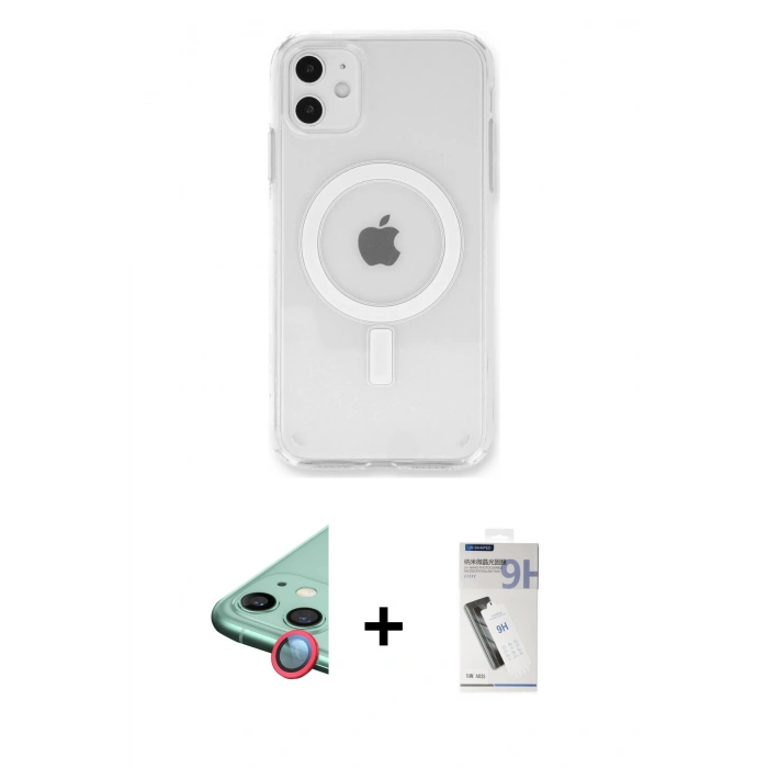 MARSİLYAN™- iPhone 11 Kılıf Kutup Klasik Serisi - Şeffaf Uv Polymer Nano Ekran Koruyucu + Raze Metal Kamera Lens - KI
