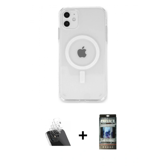 MARSİLYAN™- iPhone 11 Kılıf Kutup Klasik Serisi - Siyah 34D Hayalet Izgaralı Cam + Kamera Lens Koruma Cam - SF