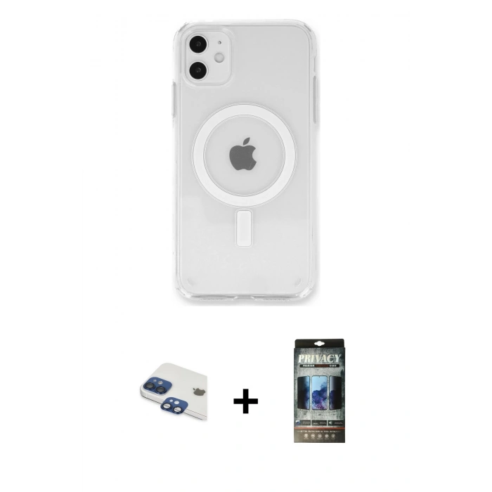 MARSİLYAN™- iPhone 11 Kılıf Kutup Klasik Serisi - Siyah 34D Hayalet Izgaralı Cam + Pers Alüminyum Kamera Lens - LT