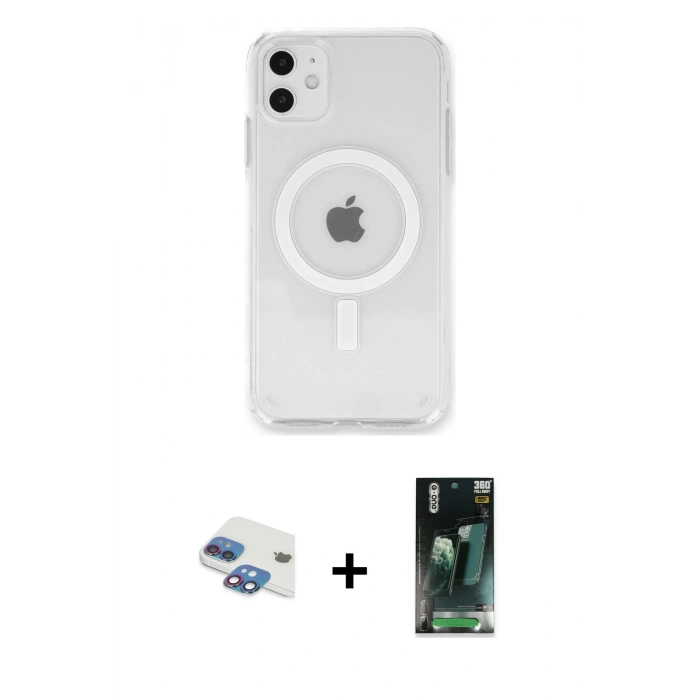 MARSİLYAN™- iPhone 11 Kılıf Kutup Klasik Serisi - Siyah 360 Mat Full Body Arka Koruyucu + Pers Alüminyum Kamera Lens - GI