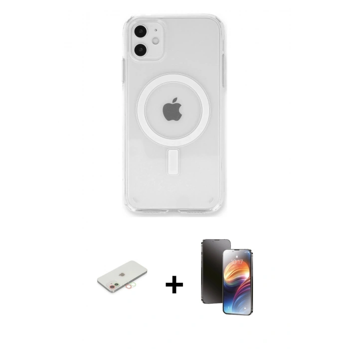MARSİLYAN™- iPhone 11 Kılıf Kutup Klasik Serisi - Siyah 3D Antistatik Mat Seramik Nano Ekran Koruyucu + Renkli Kamera Lens Koruma Cam - YL
