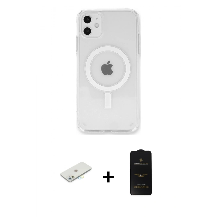 MARSİLYAN™- iPhone 11 Kılıf Kutup Klasik Serisi - Siyah 6D Antistatik Mat Seramik Hayalet Nano Ekran Koruyucu + Renkli Kamera Lens Koruma Cam - SI