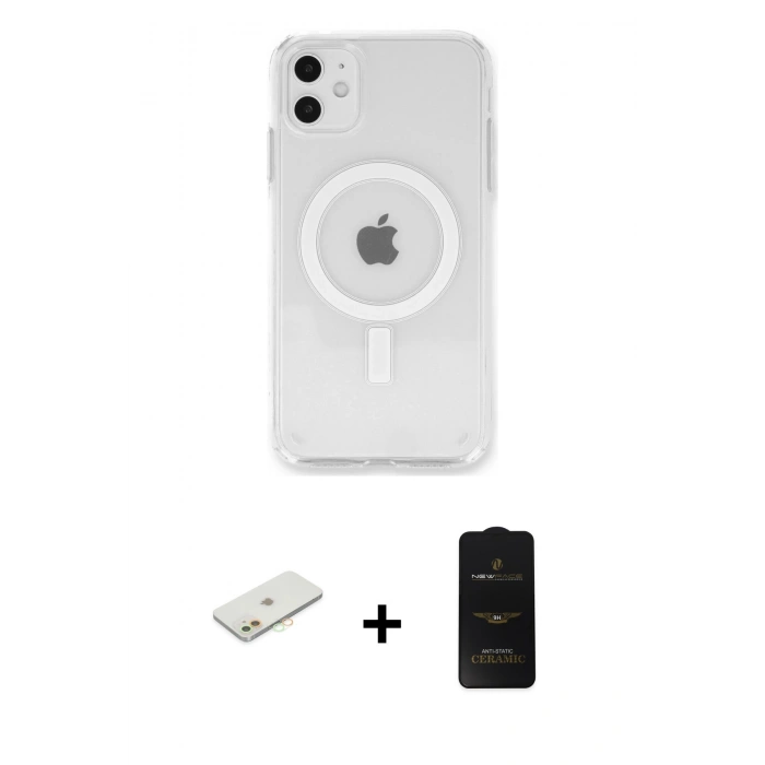 MARSİLYAN™- iPhone 11 Kılıf Kutup Klasik Serisi - Siyah 6D Antistatik Mat Seramik Hayalet Nano Ekran Koruyucu + Renkli Kamera Lens Koruma Cam - TU