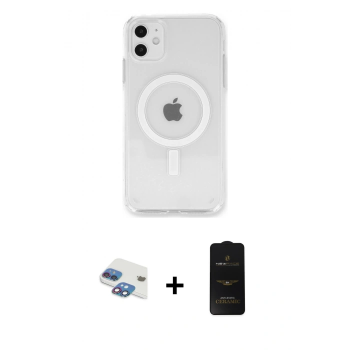 MARSİLYAN™- iPhone 11 Kılıf Kutup Klasik Serisi - Siyah 6D Antistatik Mat Seramik Hayalet Nano Ekran Koruyucu + Pers Alüminyum Kamera Lens - GI
