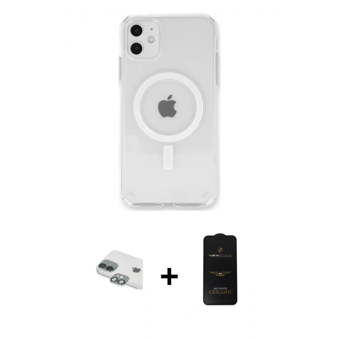 MARSİLYAN™- iPhone 11 Kılıf Kutup Klasik Serisi - Siyah 6D Antistatik Mat Seramik Hayalet Nano Ekran Koruyucu + Pers Alüminyum Kamera Lens - YL