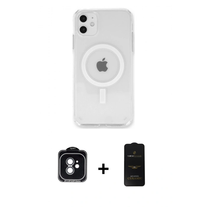 MARSİLYAN™- iPhone 11 Kılıf Kutup Klasik Serisi - Siyah 6D Antistatik Mat Seramik Hayalet Nano Ekran Koruyucu + PVD Metal Kamera Lens - YL