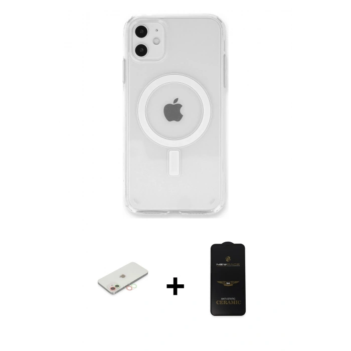 MARSİLYAN™- iPhone 11 Kılıf Kutup Klasik Serisi - Siyah 6D Antistatik Mat Seramik Hayalet Nano Ekran Koruyucu + Renkli Kamera Lens Koruma Cam - YL
