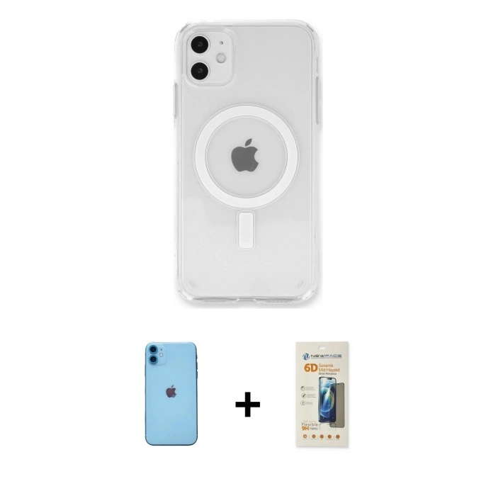MARSİLYAN™- iPhone 11 Kılıf Kutup Klasik Serisi - Siyah 6D Mat Seramik Hayalet Nano Ekran Koruyucu + Neon Fosforlu Kamera Lens - MI