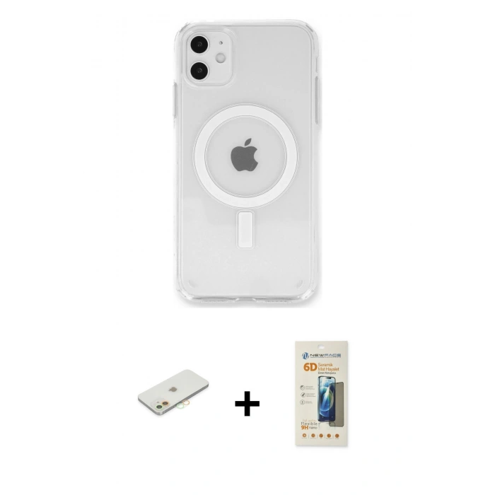 MARSİLYAN™- iPhone 11 Kılıf Kutup Klasik Serisi - Siyah 6D Mat Seramik Hayalet Nano Ekran Koruyucu + Renkli Kamera Lens Koruma Cam - TU