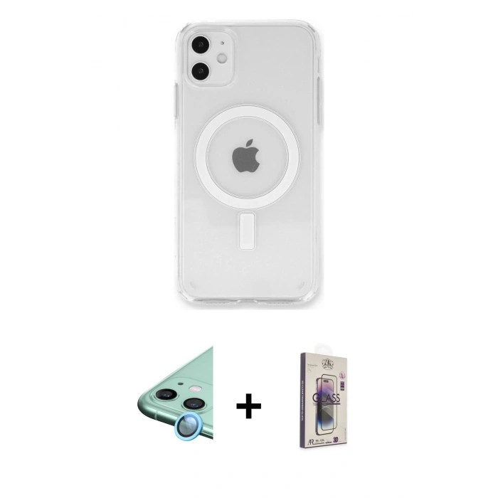 MARSİLYAN™- iPhone 11 Kılıf Kutup Klasik Serisi - Siyah Bilvis 3D Cam Ekran Koruyucu + Raze Metal Kamera Lens - MI