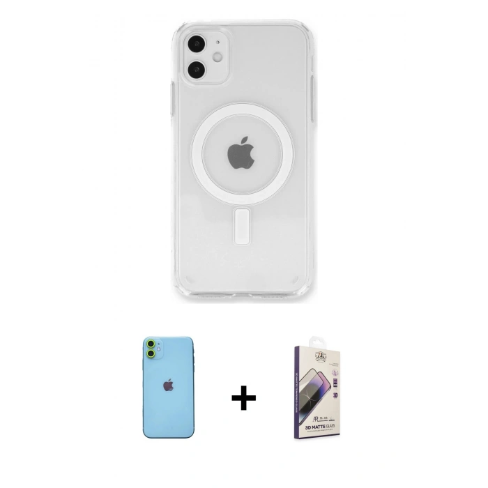 MARSİLYAN™- iPhone 11 Kılıf Kutup Klasik Serisi - Siyah Bilvis 3D Mat Cam Ekran Koruyucu + Neon Fosforlu Kamera Lens - YL