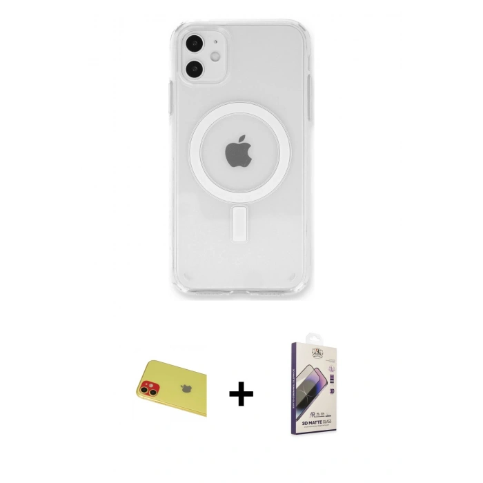 MARSİLYAN™- iPhone 11 Kılıf Kutup Klasik Serisi - Siyah Bilvis 3D Mat Cam Ekran Koruyucu + Rainbow Kamera Lens Koruma Cam - KI