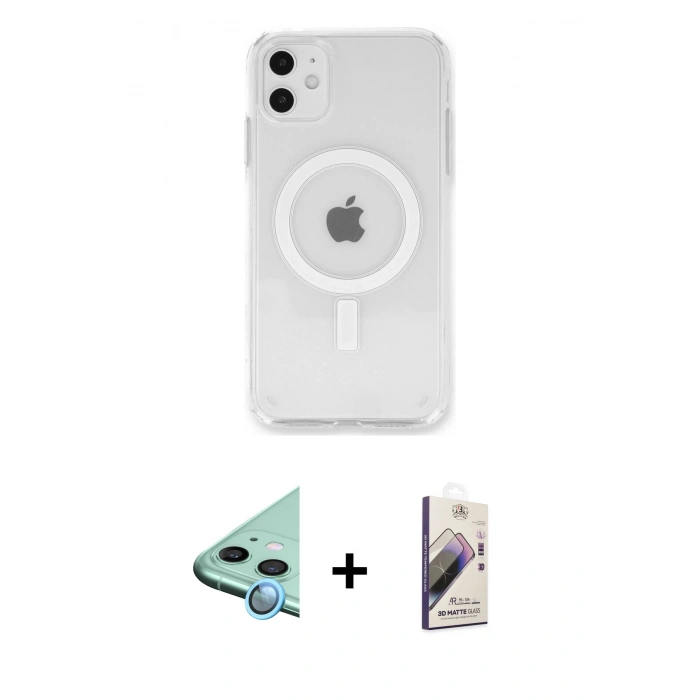 MARSİLYAN™- iPhone 11 Kılıf Kutup Klasik Serisi - Siyah Bilvis 3D Mat Cam Ekran Koruyucu + Raze Metal Kamera Lens - MI