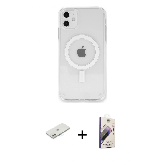 MARSİLYAN™- iPhone 11 Kılıf Kutup Klasik Serisi - Siyah Bilvis 3D Mat Cam Ekran Koruyucu + Renkli Kamera Lens Koruma Cam - SI