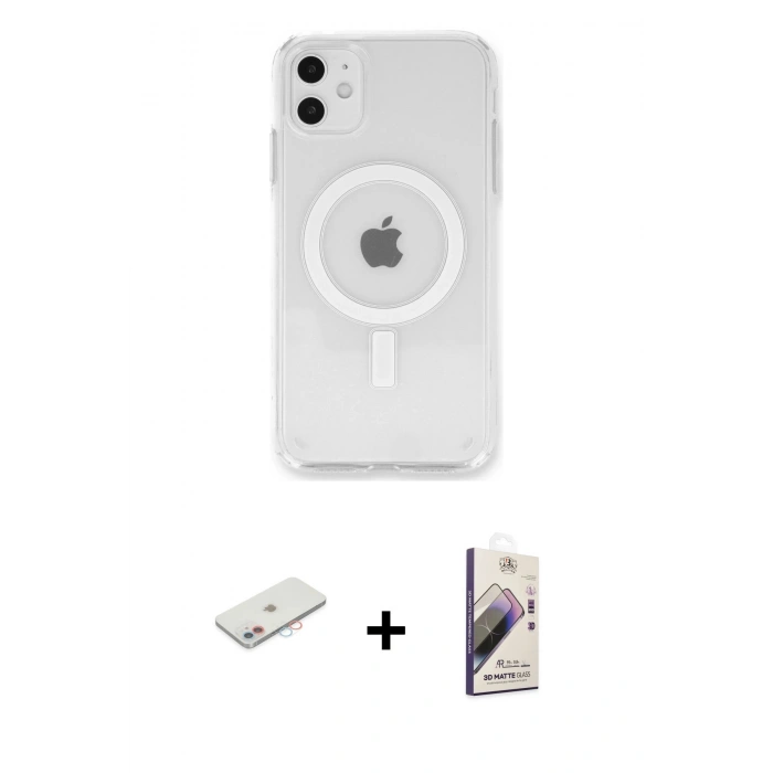 MARSİLYAN™- iPhone 11 Kılıf Kutup Klasik Serisi - Siyah Bilvis 3D Mat Cam Ekran Koruyucu + Renkli Kamera Lens Koruma Cam - PE