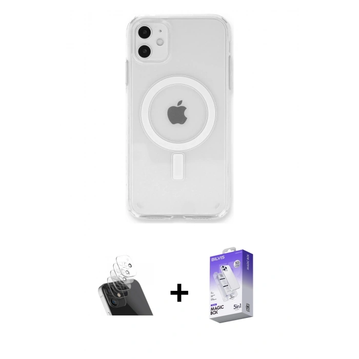 MARSİLYAN™- iPhone 11 Kılıf Kutup Klasik Serisi - Siyah Bilvis 5in1 3D Magic Cam Ekran Koruyucu + Kamera Lens Koruma Cam - SF