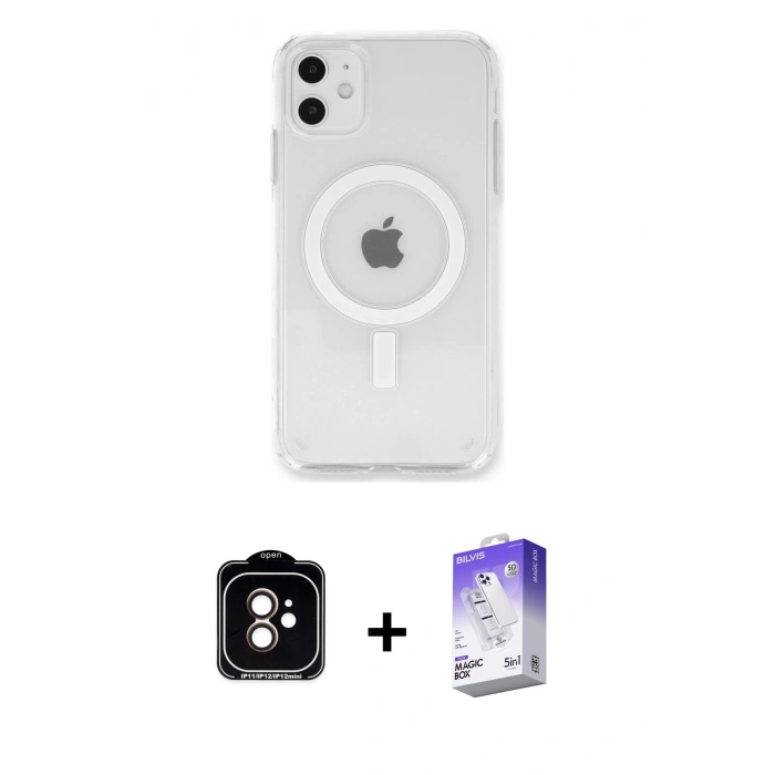 MARSİLYAN™- iPhone 11 Kılıf Kutup Klasik Serisi - Siyah Bilvis 5in1 3D Magic Cam Ekran Koruyucu + PVD Metal Kamera Lens - TU