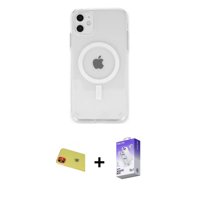 MARSİLYAN™- iPhone 11 Kılıf Kutup Klasik Serisi - Siyah Bilvis 5in1 3D Magic Cam Ekran Koruyucu + Rainbow Kamera Lens Koruma Cam - KI