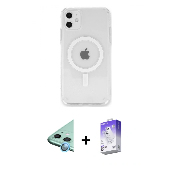 MARSİLYAN™- iPhone 11 Kılıf Kutup Klasik Serisi - Siyah Bilvis 5in1 3D Magic Cam Ekran Koruyucu + Raze Metal Kamera Lens - MI