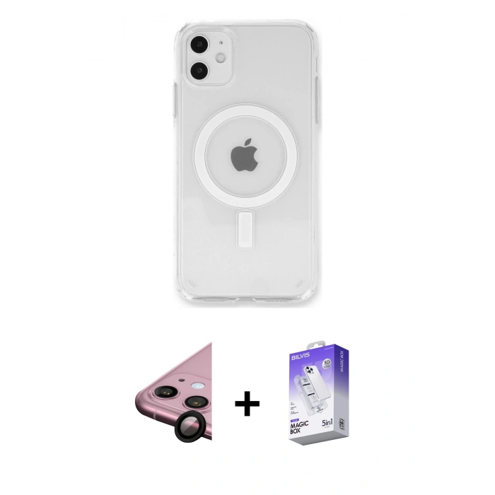 MARSİLYAN™- iPhone 11 Kılıf Kutup Klasik Serisi - Siyah Bilvis 5in1 3D Magic Cam Ekran Koruyucu + Raze Metal Kamera Lens - SH