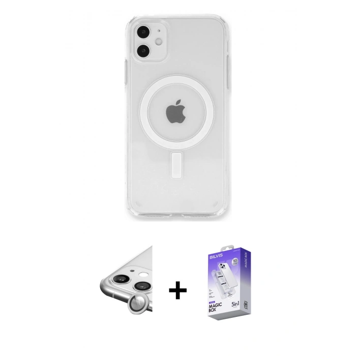 MARSİLYAN™- iPhone 11 Kılıf Kutup Klasik Serisi - Siyah Bilvis 5in1 3D Magic Cam Ekran Koruyucu + Raze Metal Kamera Lens - GS