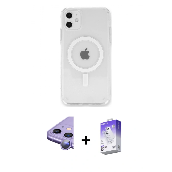 MARSİLYAN™- iPhone 11 Kılıf Kutup Klasik Serisi - Siyah Bilvis 5in1 3D Magic Cam Ekran Koruyucu + Raze Metal Kamera Lens - MR