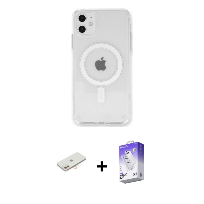 MARSİLYAN™- iPhone 11 Kılıf Kutup Klasik Serisi - Siyah Bilvis 5in1 3D Magic Cam Ekran Koruyucu + Renkli Kamera Lens Koruma Cam - YL