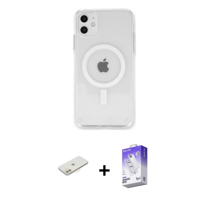MARSİLYAN™- iPhone 11 Kılıf Kutup Klasik Serisi - Siyah Bilvis 5in1 3D Magic Cam Ekran Koruyucu + Renkli Kamera Lens Koruma Cam - TU