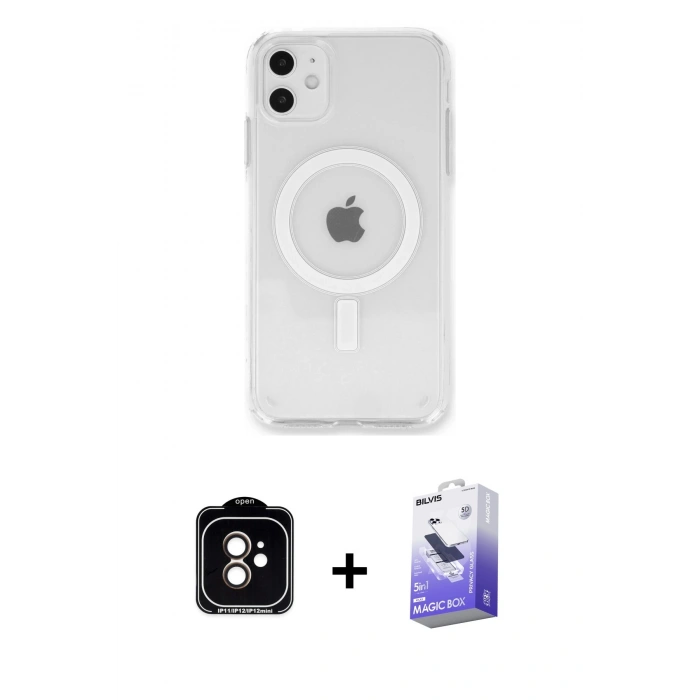 MARSİLYAN™- iPhone 11 Kılıf Kutup Klasik Serisi - Siyah Bilvis 5in1 5D Magic Hayalet Cam Ekran Koruyucu + PVD Metal Kamera Lens - TU